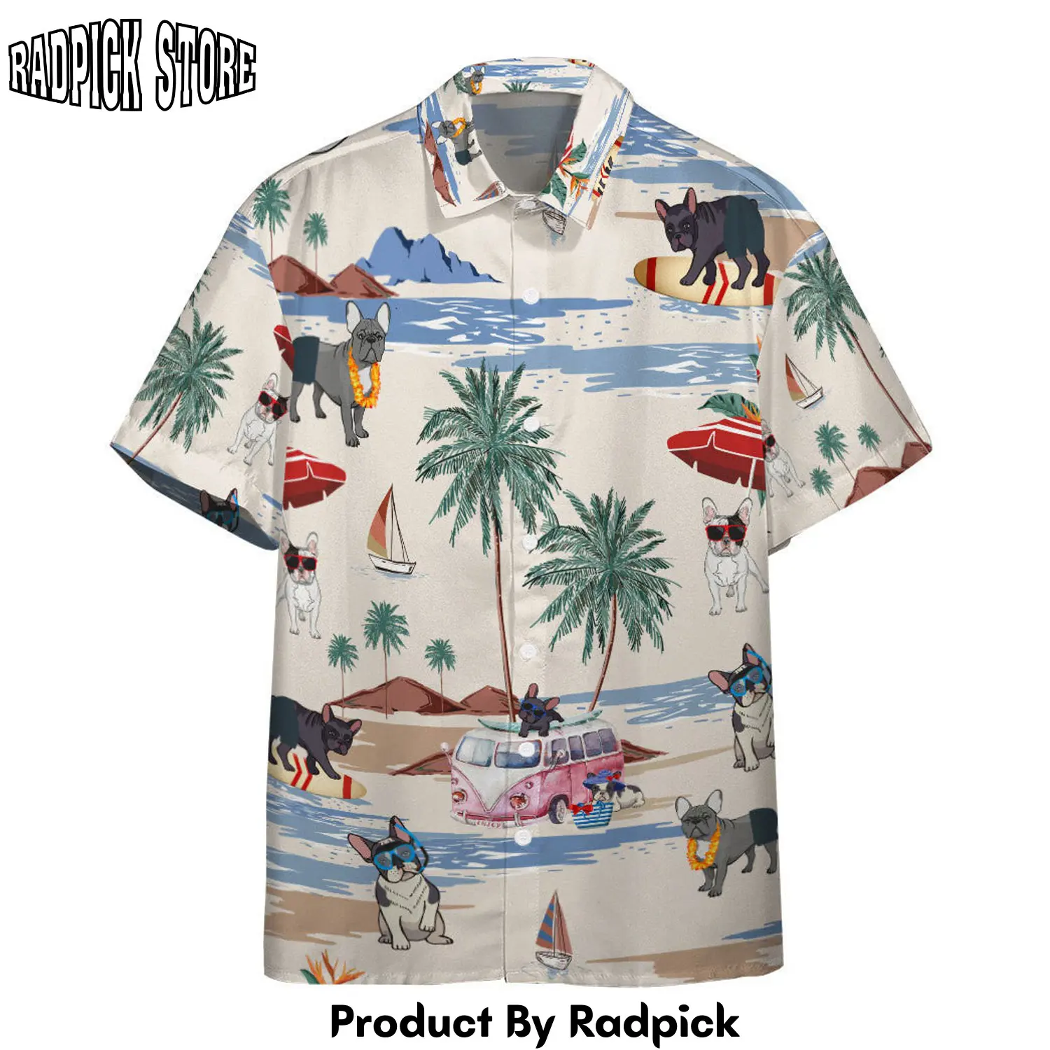 Radpick 3d french bulldog summer beach retro custom hawaiian shirt rp292796